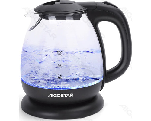 MINI HERVIDOR ELECTRICO DE VIDRIO 2200W 1L NEGRO AIGOSTAR