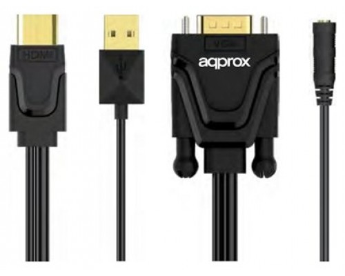 ADAPTADOR HDMI A VGA + AUDIO + ALIMENTACION APPROX