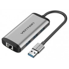 HUB 4 PUERTOS USB 3.0 3xUSB RJ45 0.15 M GRIS VENTION