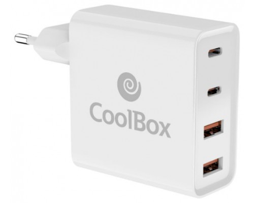 CARGADOR PARED 2xUSB-C + 2xUSB-A PD 100W BLANCO COOLBOX