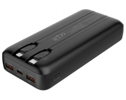 POWER BANK 20000mAh 20W + CABLES INTEGRADOS USB-C/LIGHTING NEGRO COOLBOX