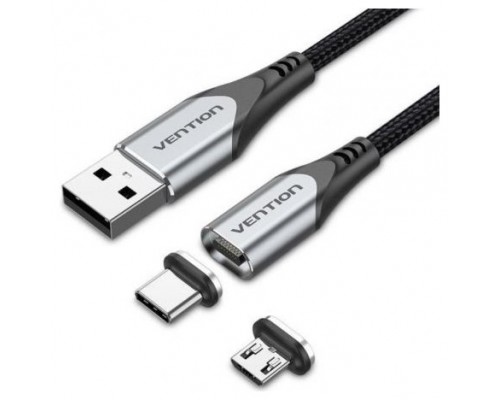 CABLE USB-A CARGA MAGNETICO USB-C CON ADAPTADOR MICROUSB 1 M GRIS VENTION