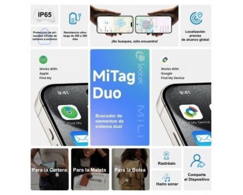 LOCALIZADOR GPS MITAG DUO IOS/ANDROID BLANCO + LLAVERO MARRON LEOTEC