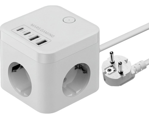 CARGADOR CUBO 3xAC + 2xUSB-C + 2xUSB-A 35W PD+GaN TYPE-F BLANCO MARS GAMING