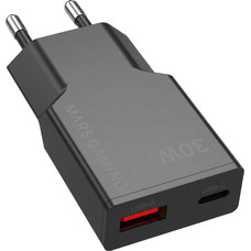 CARGADOR USB PARED USB-C + USB-A GaN 30W NEGRO MARS GAMING