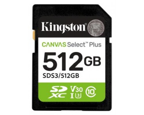 SECURE DIGITAL HC 512 GB CANVAS SELECT PLUS GEN3 CLASE10 KINGSTON