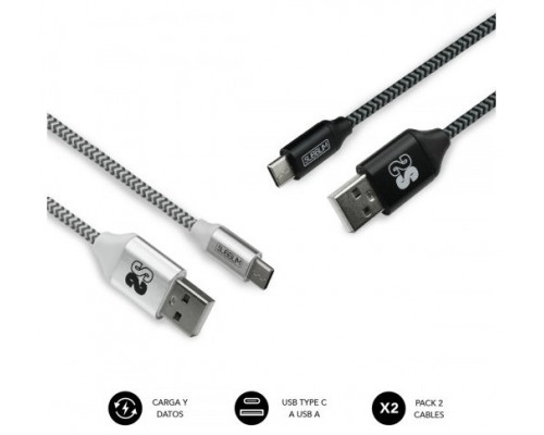 PACK 2 CABLES USB TIPO USB-C-A 3.0 1 M NEGRO/PLATA SUBBLIM